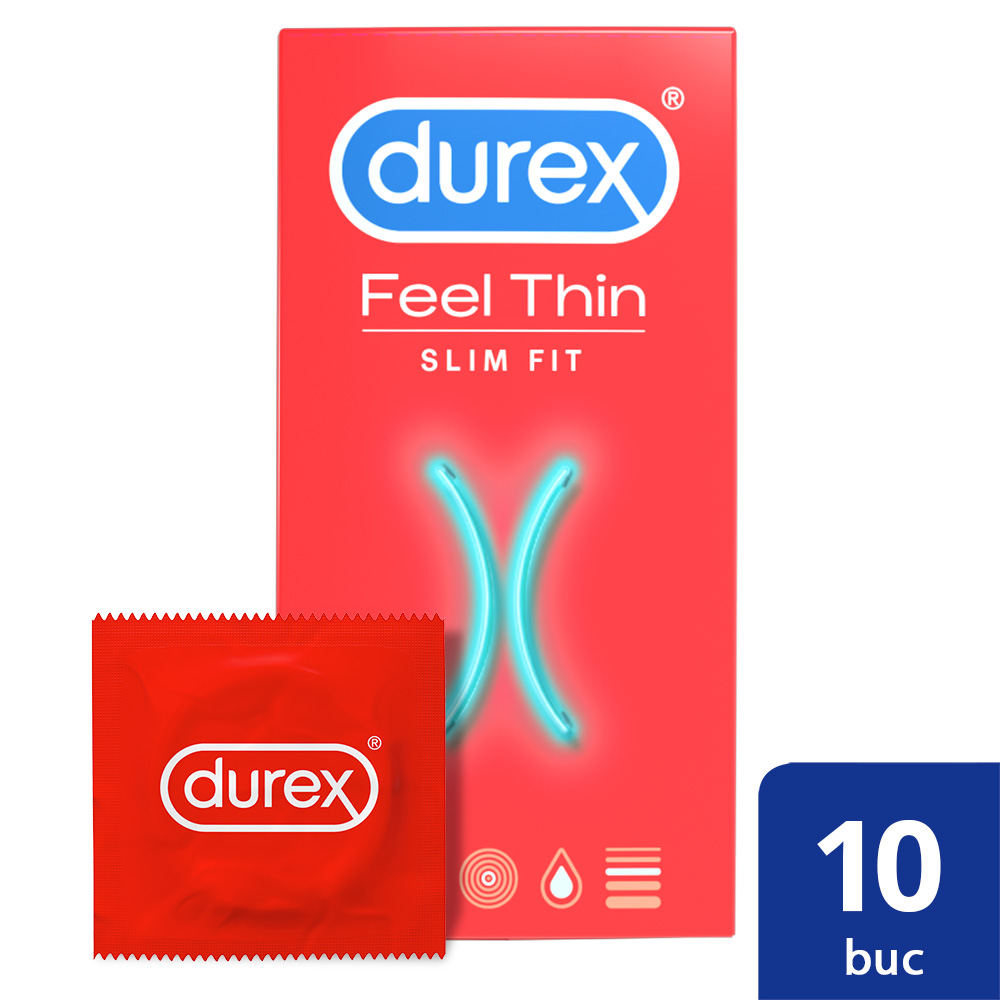 Prezervative Feel Thin Slim Fit, 10 bucati, Durex