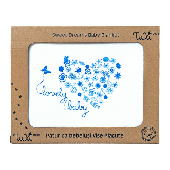 Paturica Sweet Dreams Lovley Baby, 70x90 cm, Alb-Albastru, Tuxi Brands