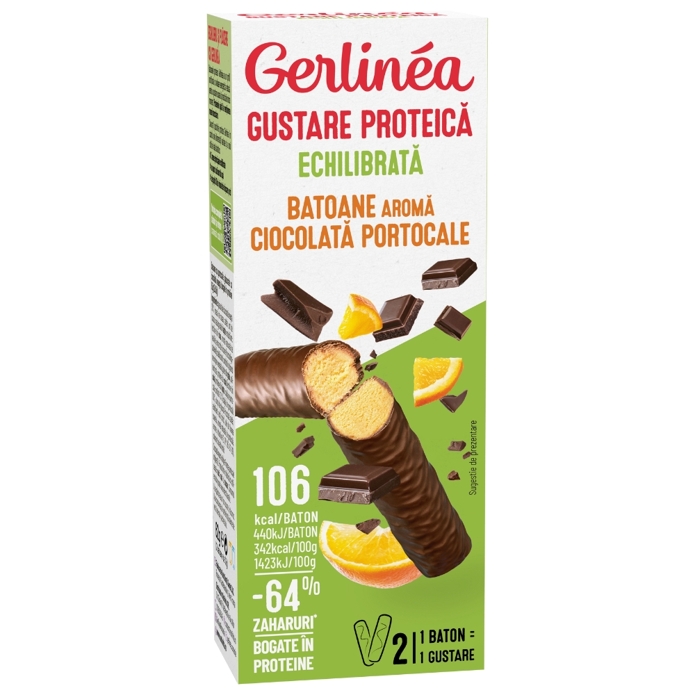 Batoane cu ciocolata si portocala, 62 gr, Gerlinea