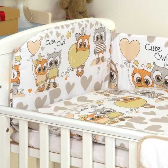 assistance Be excited Bluebell Set lenjerie de pat cu protectie laterala, Bufnita, 120x60 : Bebe Tei