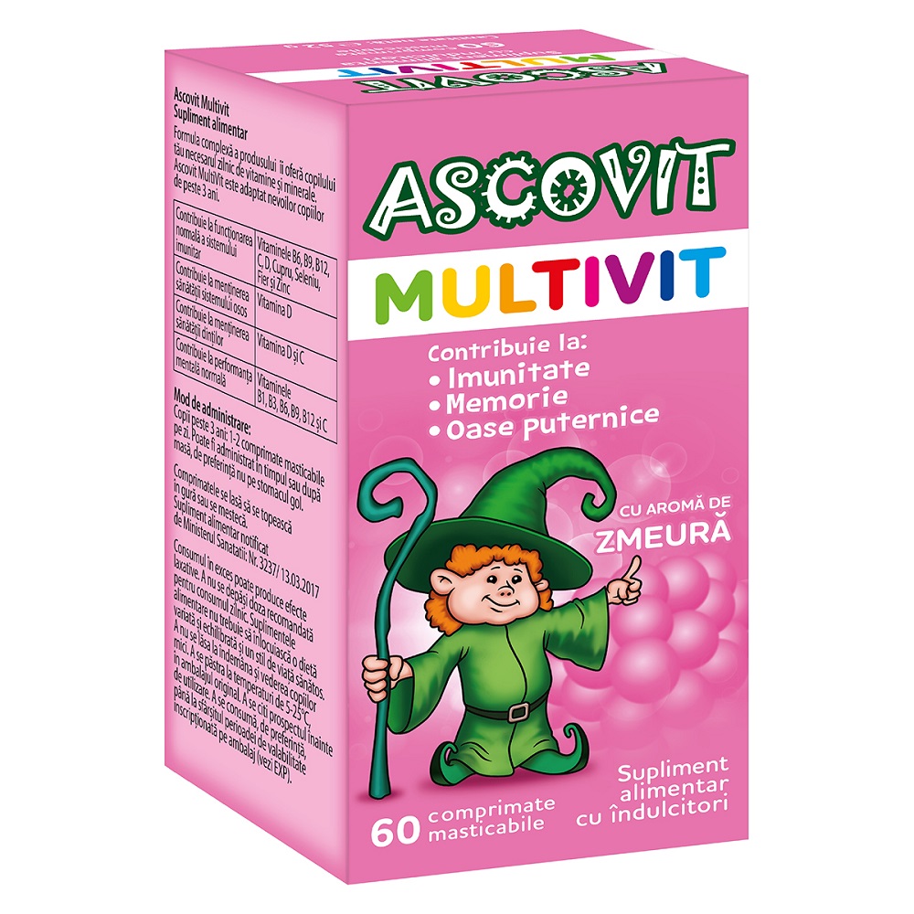 Multivit cu aroma de zmeura, 60 comprimate, Ascovit