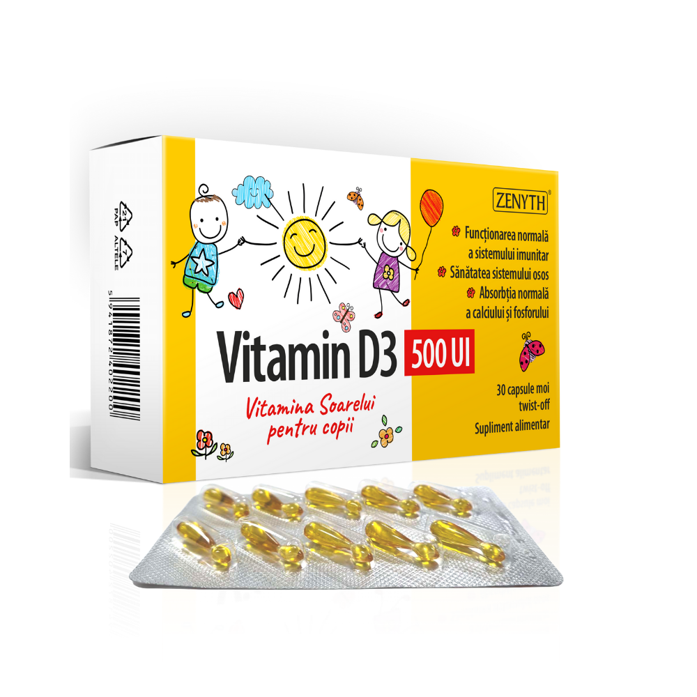 Vitamina D3 500Ui pentru copii, 30 capsule moi, Zenyth