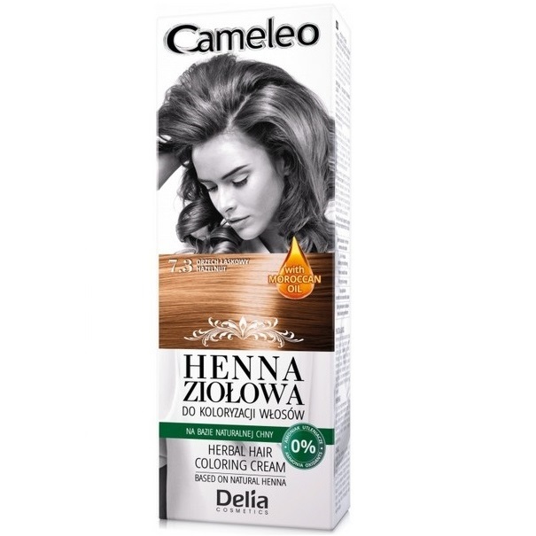 Vopsea pentru par pe baza de Henna, Nr. 7.3 Hazelnut, 75 g, Delia Cosmetics