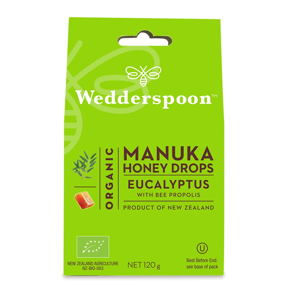 Bomboane organice cu miere de Manuka, eucalipt si propolis Bio, 20 bucati, Wedderspoon