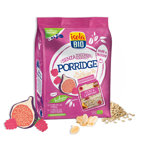 Porridge Bio cu smochine si zmeura fara zahar, 375g, Isola Bio