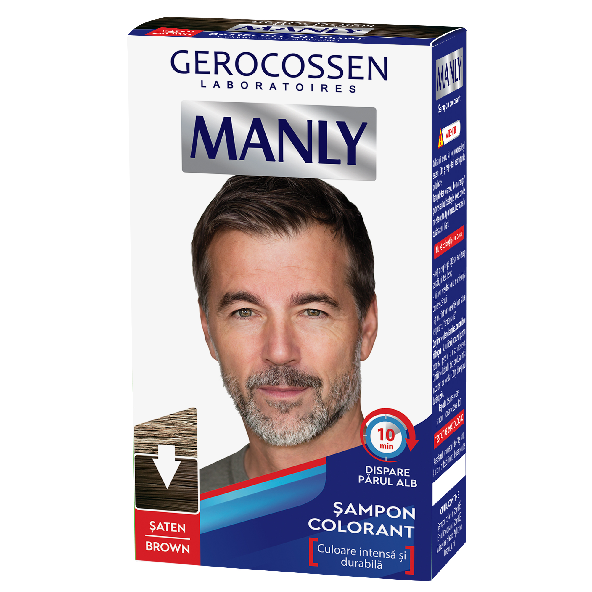 Sampon colorant pentru barbati, Saten, Manly, 25 ml, Gerocossen