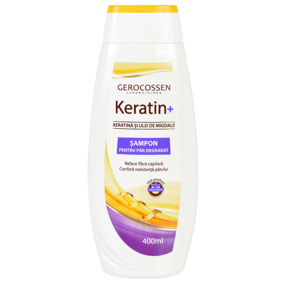 Sampon pentru par degradat cu keratina si ulei de migdale, Keratin+, 400 ml, Gerocossen