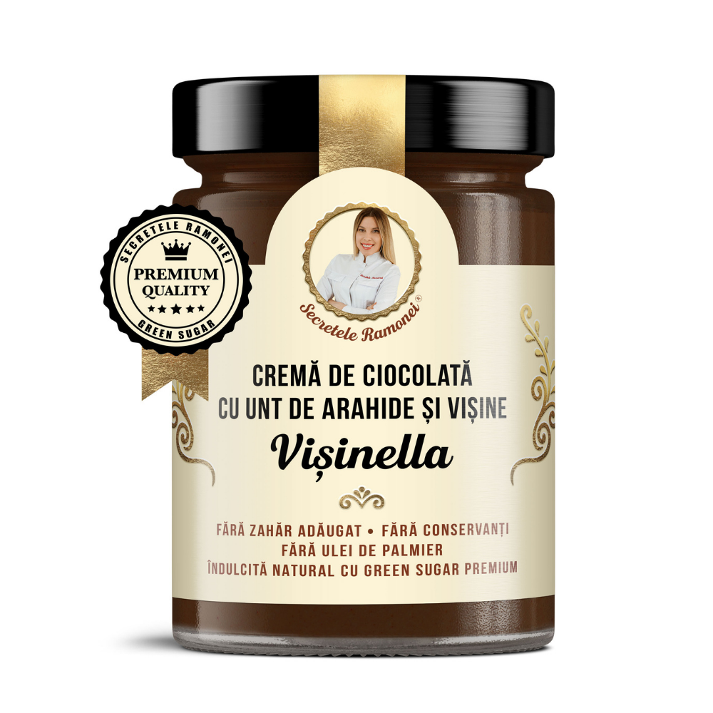 Crema de ciocolata cu arahide si visine, Visinella, 350 g, Secretele Ramonei