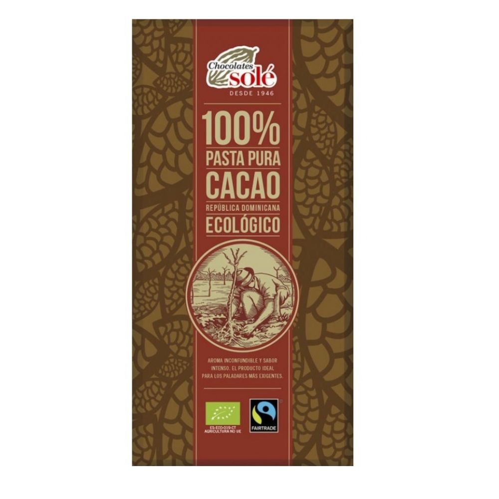 Ciocolata neagra bio 100% cacao, 100 g, Chocolates Sole