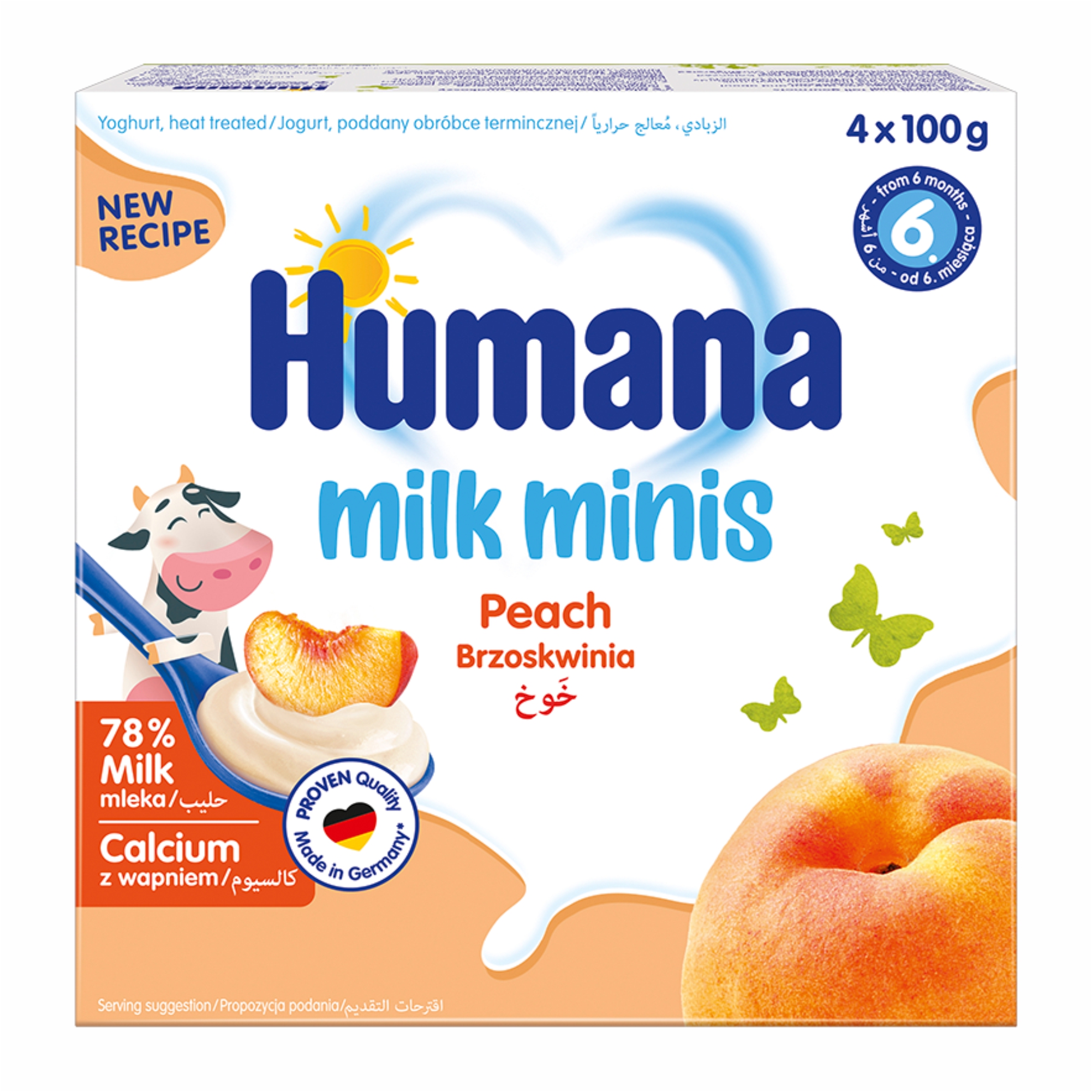Iaurt cu piersici Milk Minis, +6 luni, 4x100 g, Humana