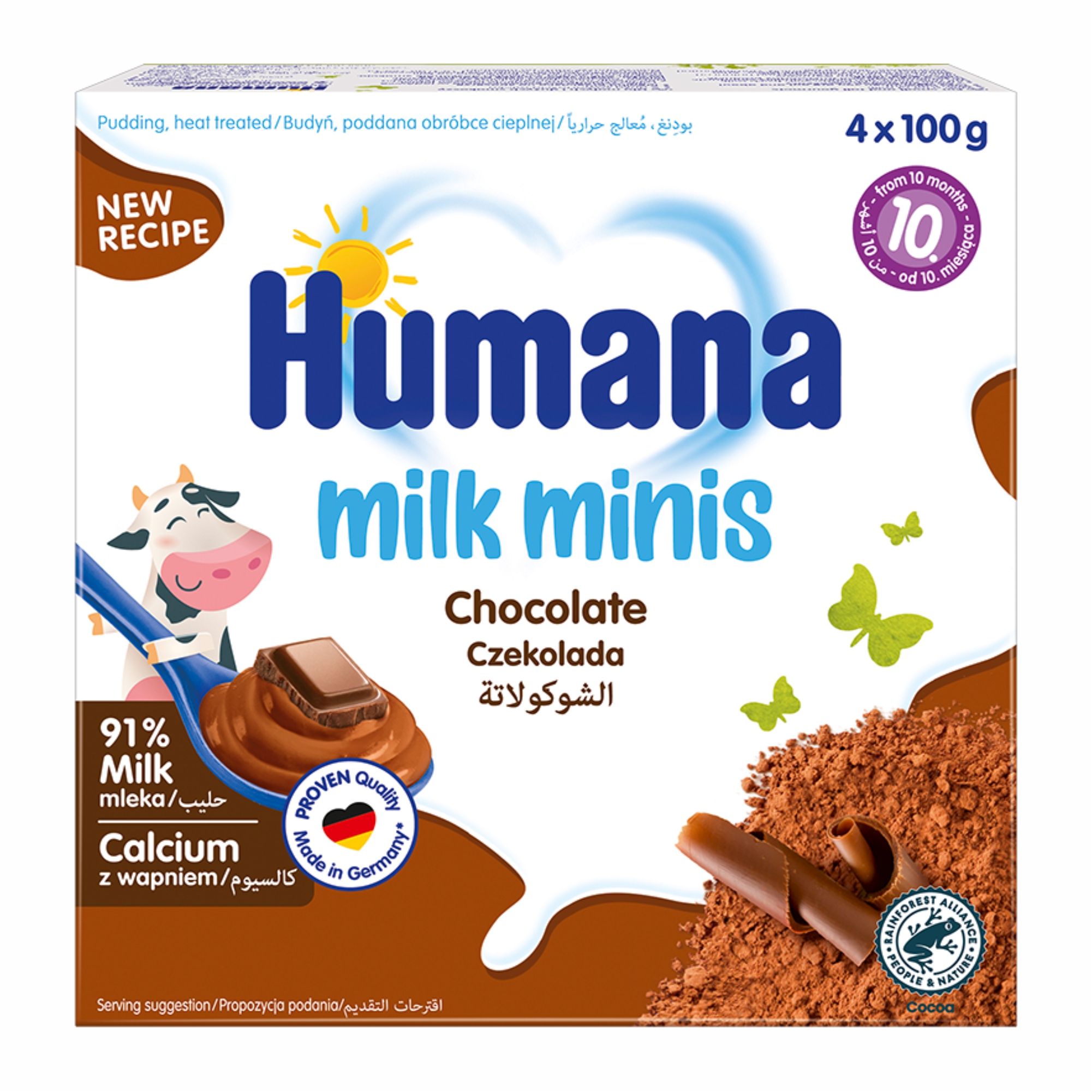 Budinca cu ciocolata Milk Minis, +10 luni, 4x100 g, Humana