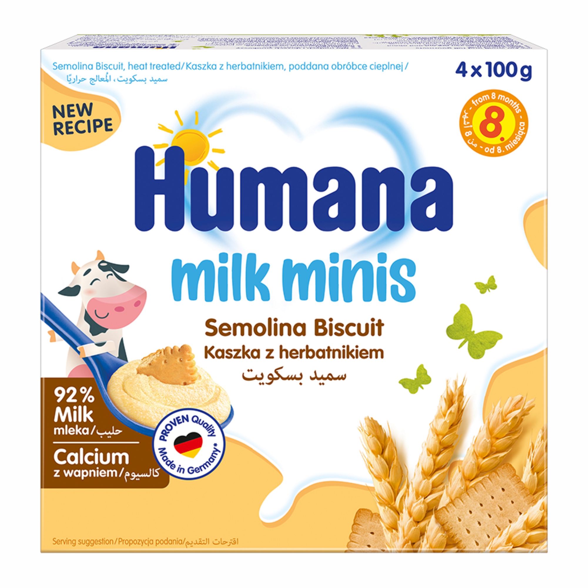 Budinca de gris cu biscuiti Milk Minis, +8 luni, 4x100 g, Humana