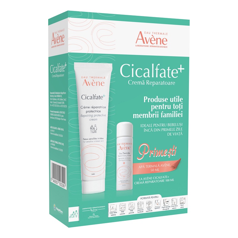 Pachet Cicalfate crema reparatoare + apa termala spray, 100 ml + 50 ml, Avene 