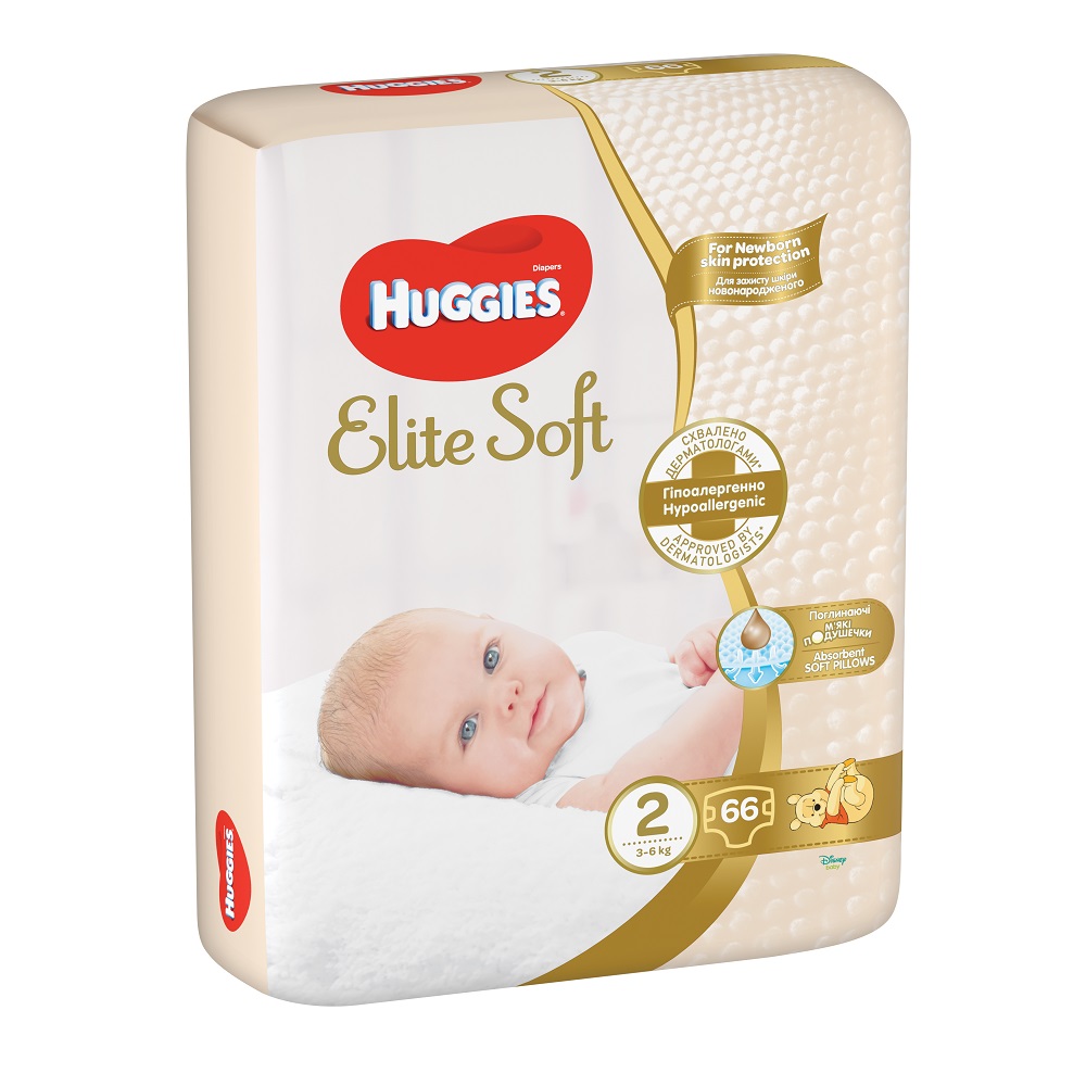 Scutece Elite Soft, Nr. 2, 3 - 6 kg, 66 buc, Huggies