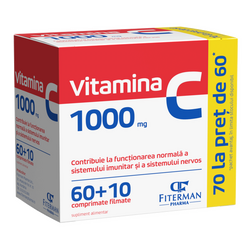 Vitamina C, 1000 mg, 60 + 10 comprimate filmate, Fiterman