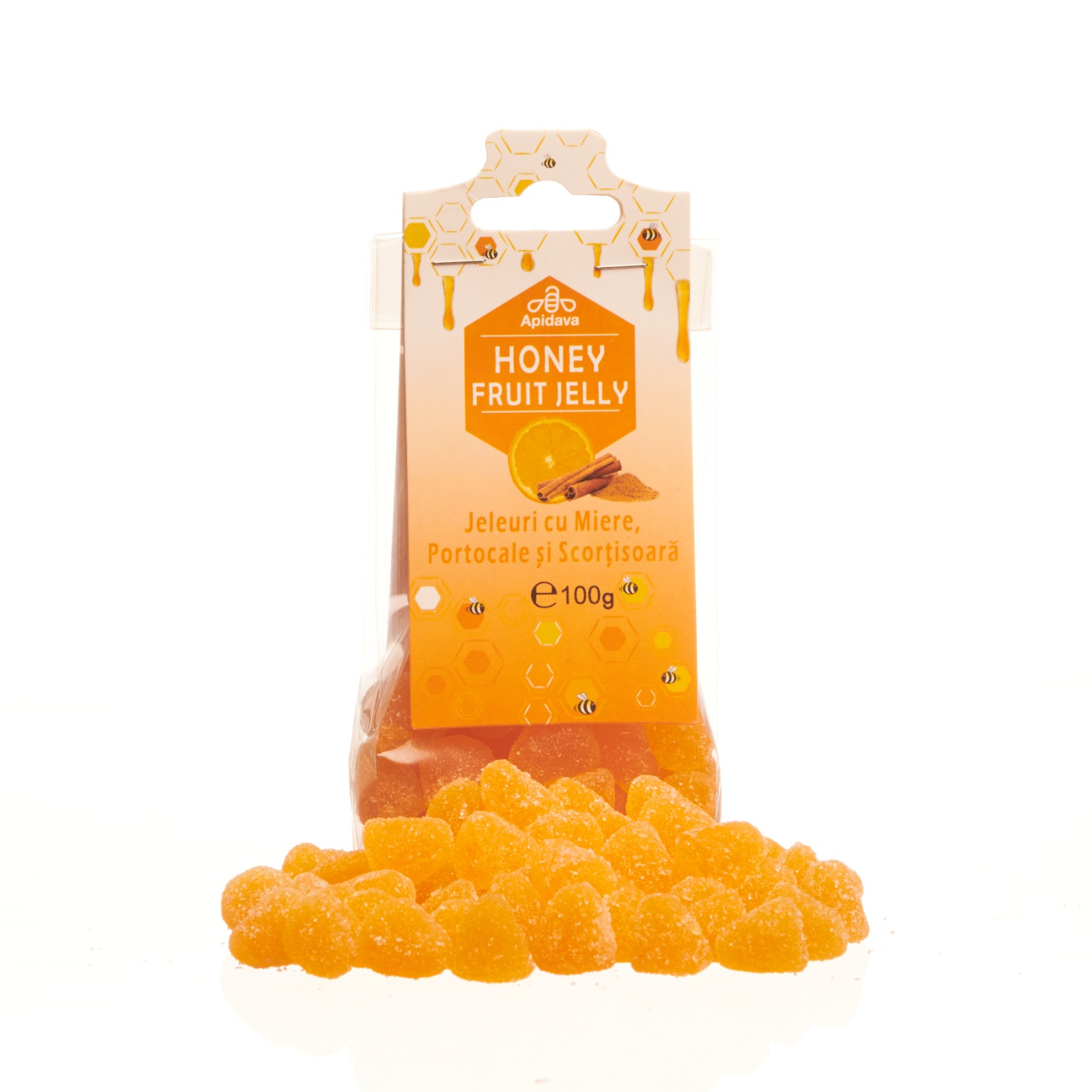 Jeleuri cu miere si aroma de portocale si scortisoara, 100 g, Apidava