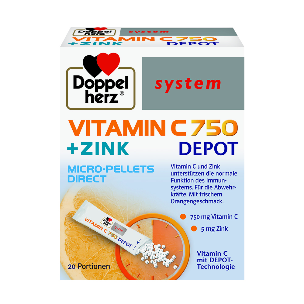Vitamina C 750 Depot Plus Zinc, 20 plicuri pulbere orala, Doppelherz System