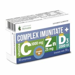 Complex imunitate Vitamina C 1000 mg + Zinc 25 mg + Vitamina D3 2000 UI, 30 comprimate, Remedia