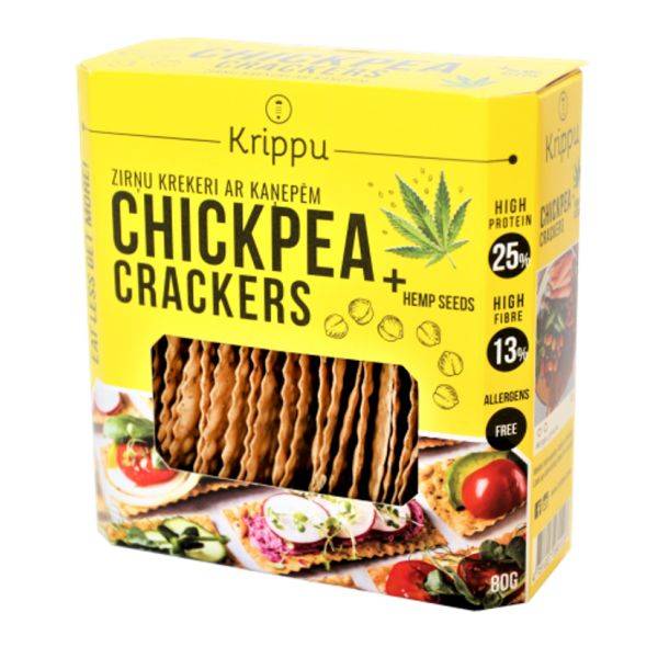 Crackers fara gluten cu naut si seminte de canepa, 80 g, Krippu