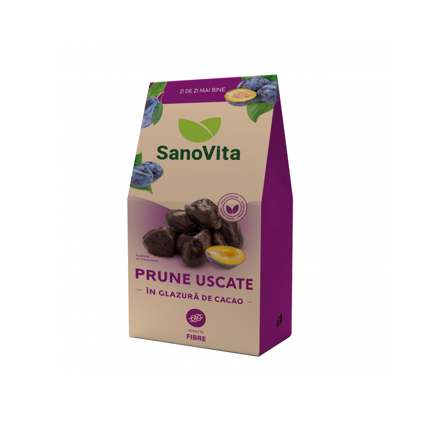 Prune uscate in glazura de cacao, 150 g, Sanovita
