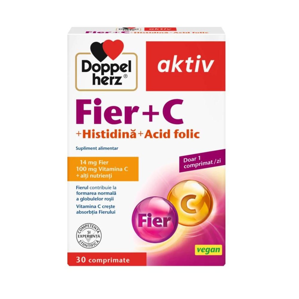 Fier + Vitamina C + Acid Folic Aktiv, 30 comprimate, Doppelherz