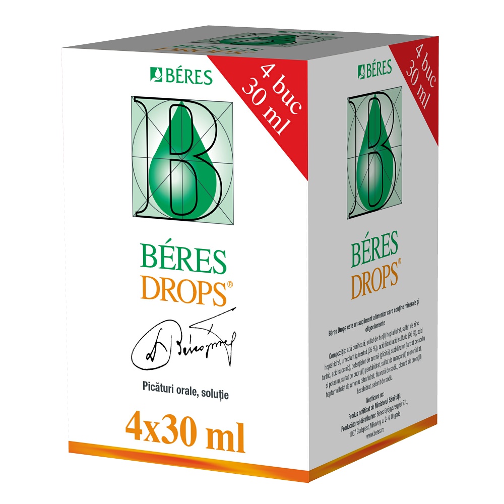 Beres Drops, picaturi orale solutie, 30 ml, 4 flacoane, Beres Pharmaceuticals Co