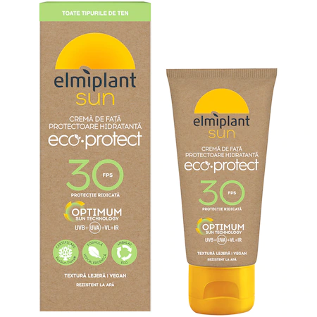 Crema de fata hidratanta protectoare cu SPF 30 Eco Protect, 50 ml, Elmiplant Sun