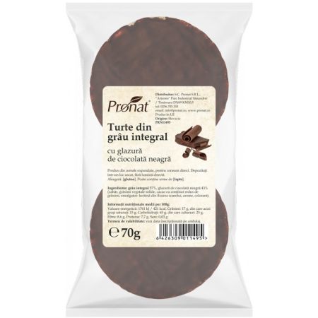 Turte din grau integral cu glazura de ciocolata neagra, 70 g