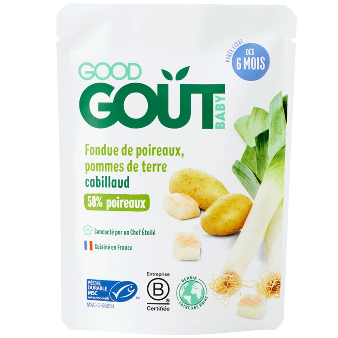 Mancare Bio Fondue de cod cu praz si cartofi, +6 luni, 190 g, Good Gout