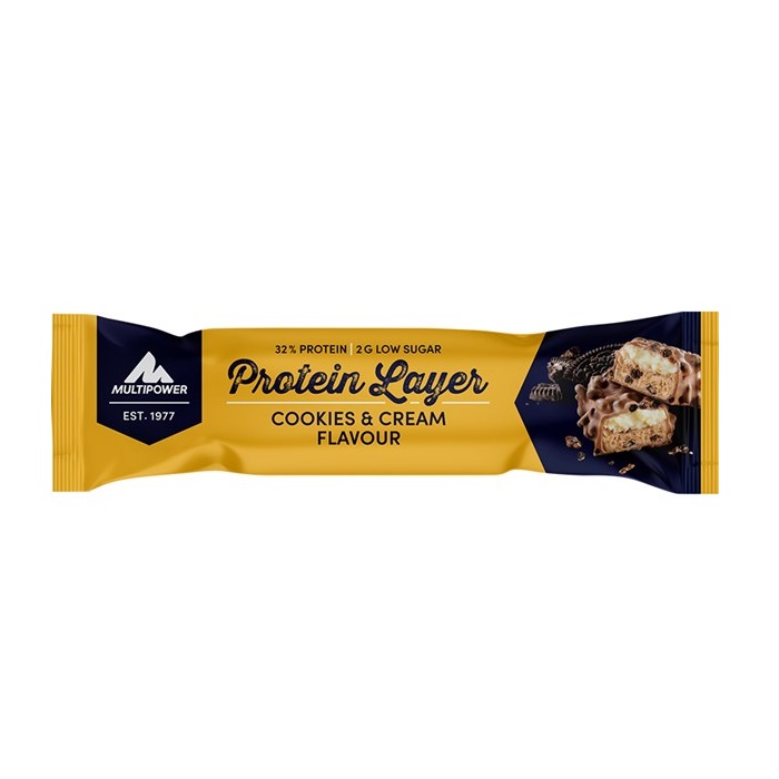 Baton proteic cu Cookies & Cream Flavour Protein Layer, 50 gr, Multipower