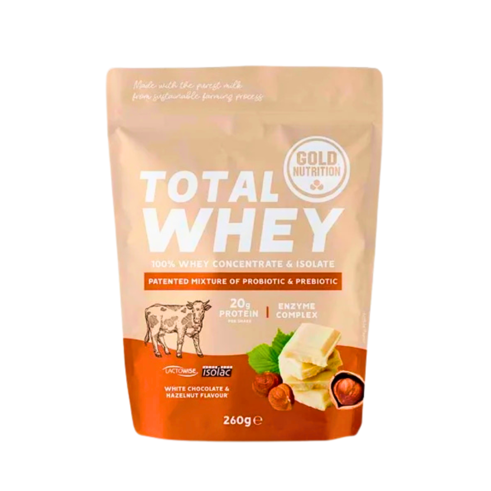 Pudra proteica cu Ciocolata alba si Alune Total Whey, 260 g, Gold Nutrition