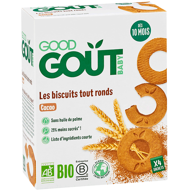 Biscuiti bio cu cacao, +10 luni, 80 gr, Good Gout