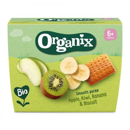 Piure Bio cu mere, Kiwi, banane si biscuiti, +6 luni, 400 gr