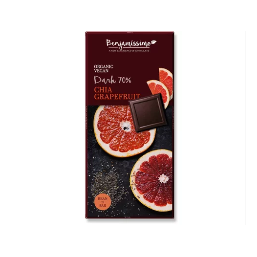 Ciocolata Bio cu chia si grapefruit, 70 g, Benjamissimo
