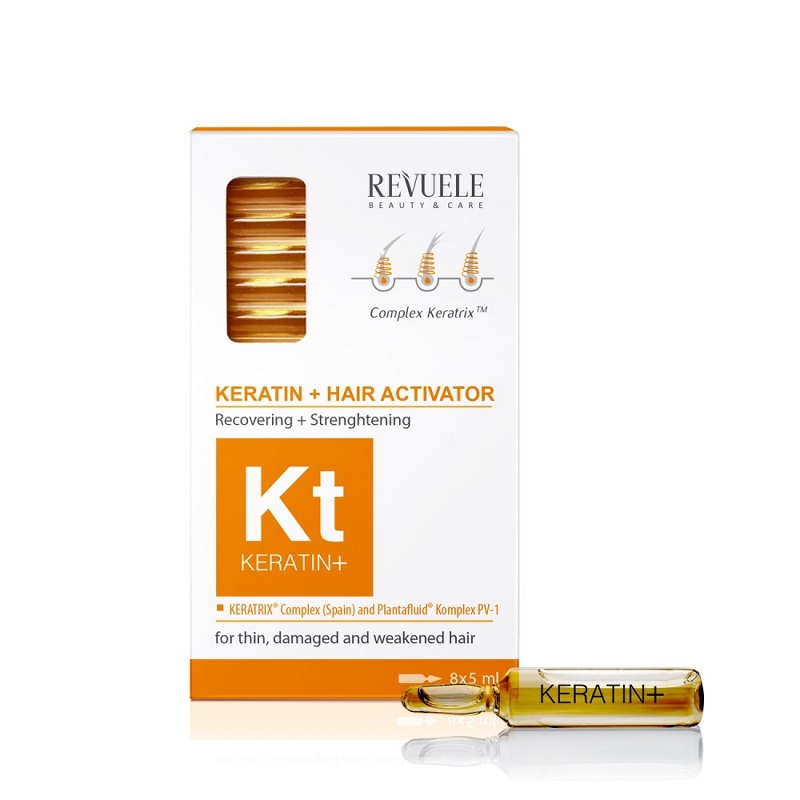 Tratament Keratin+Hair Activator pentru recuperarea si intarirea parului, 8x5 ml,, Revuele