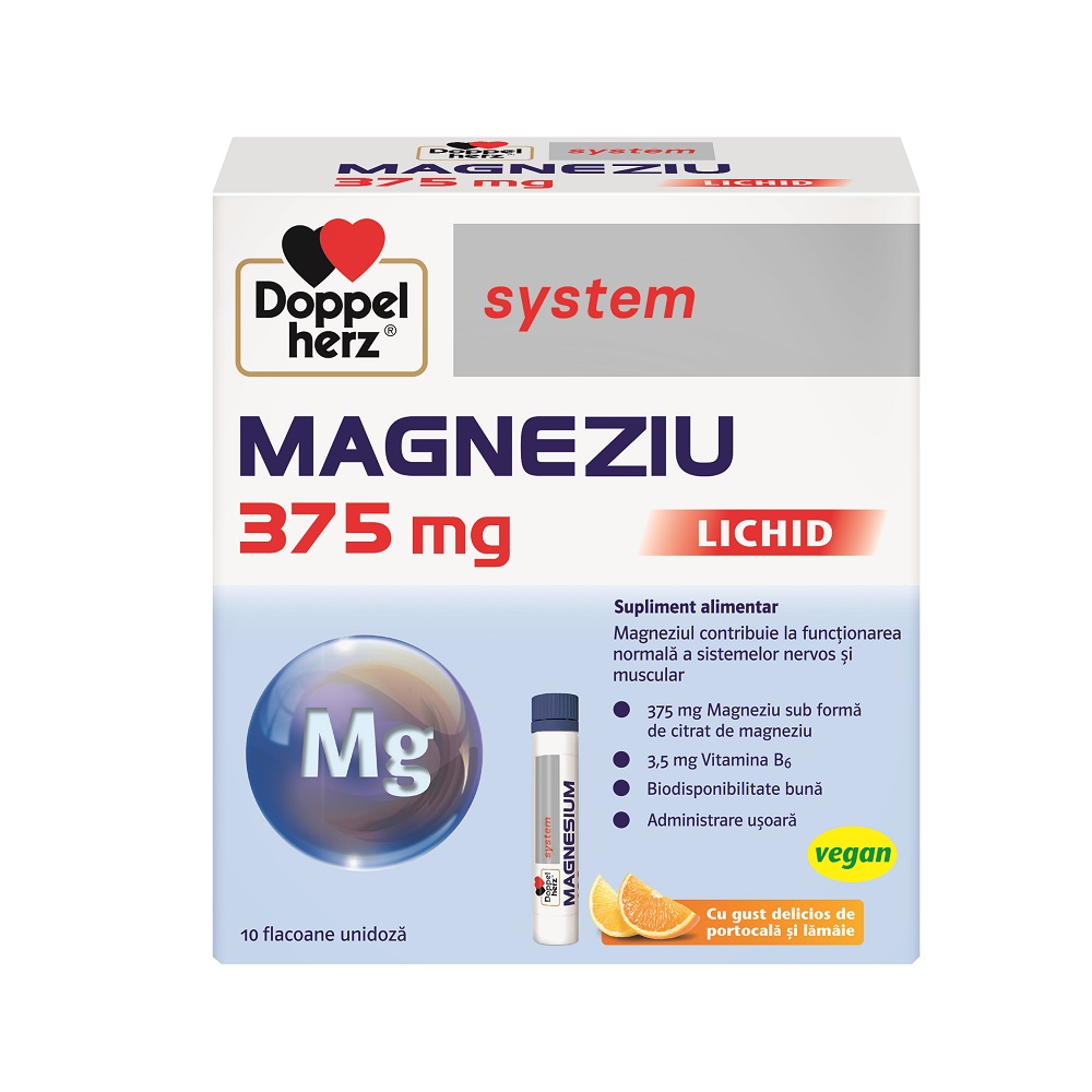 Magneziu lichid, 375 mg, 10 flacoane, Doppelherz