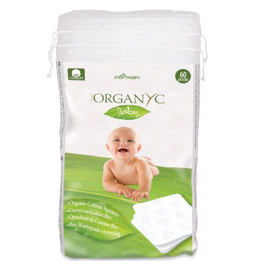 Dischete patrate din bumbac organic pentru bebe, 60 bucati, Organyc Baby