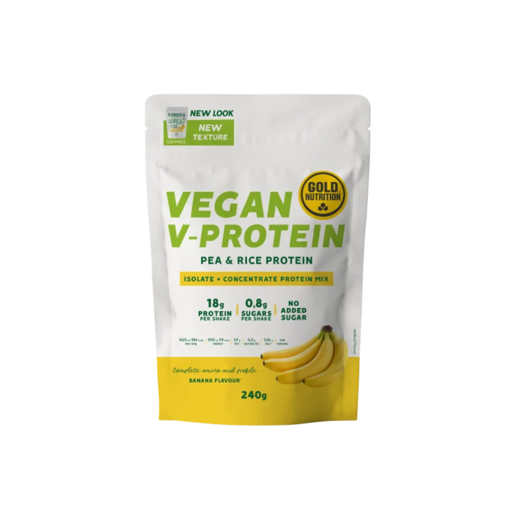 Pudra Proteica vegetala cu aroma de banane V-Protein, 240 g, Gold Nutrition