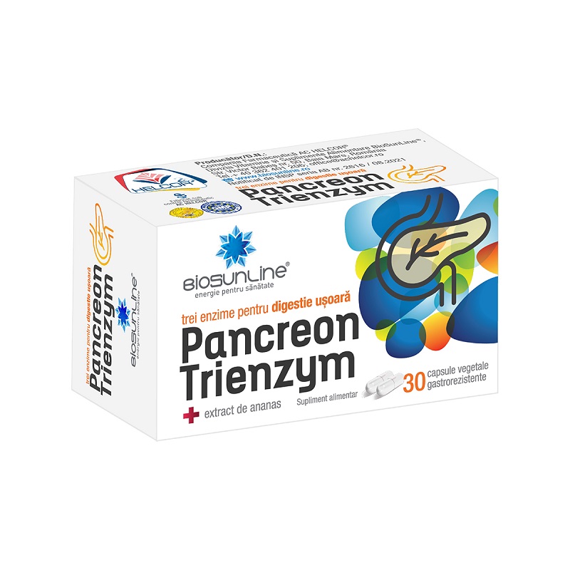 Enzime digestive Pancreon Trienzym, 30 capsule, BioSunLine