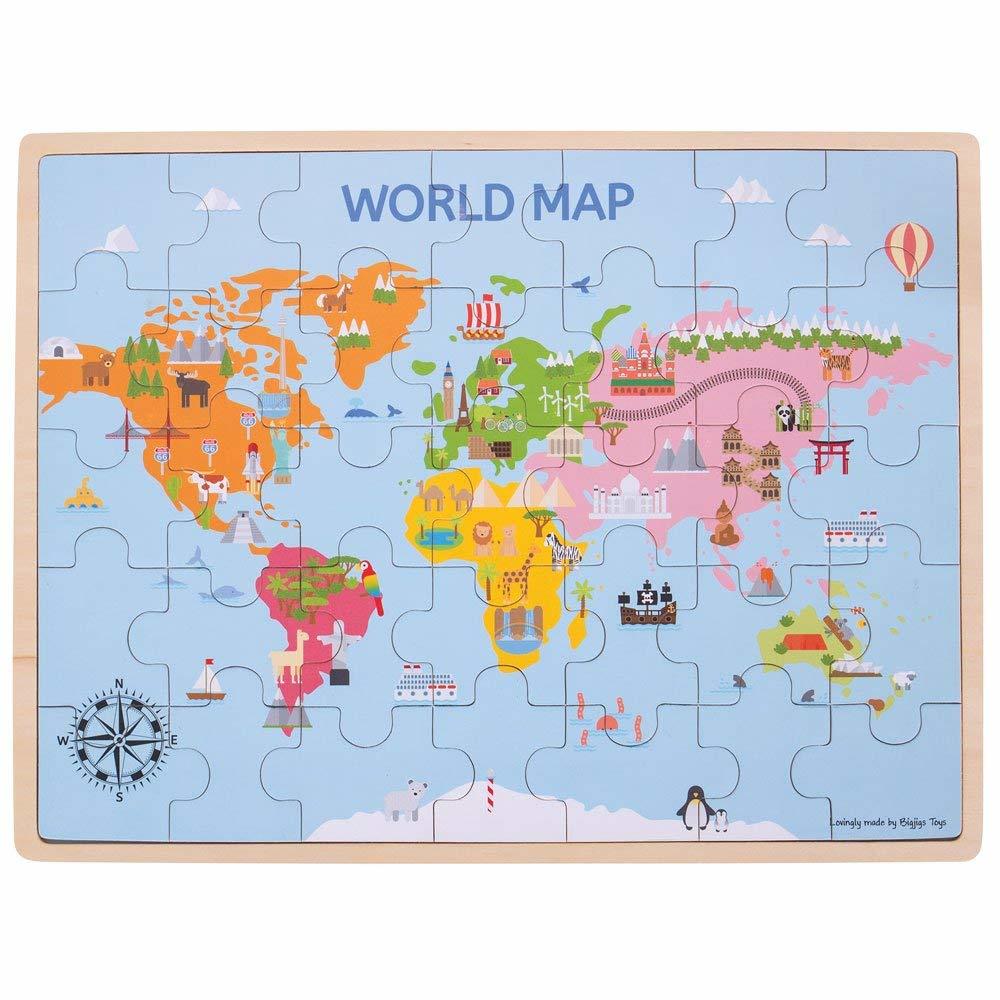 Puzzle din lemn Harta lumii, 35 piese, Big Jigs