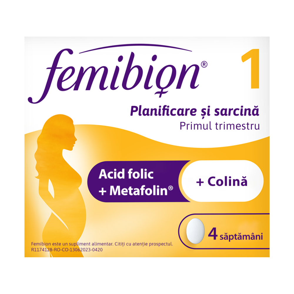 Femibion 1 Planificare si Sarcina, cu Acid Folic + Metafolin si Colina, 28 comprimate filmate, Merck