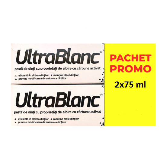 Pachet pasta de dinti cu carbune activat Ultrablanc, 2x75 ml, Aflofarm