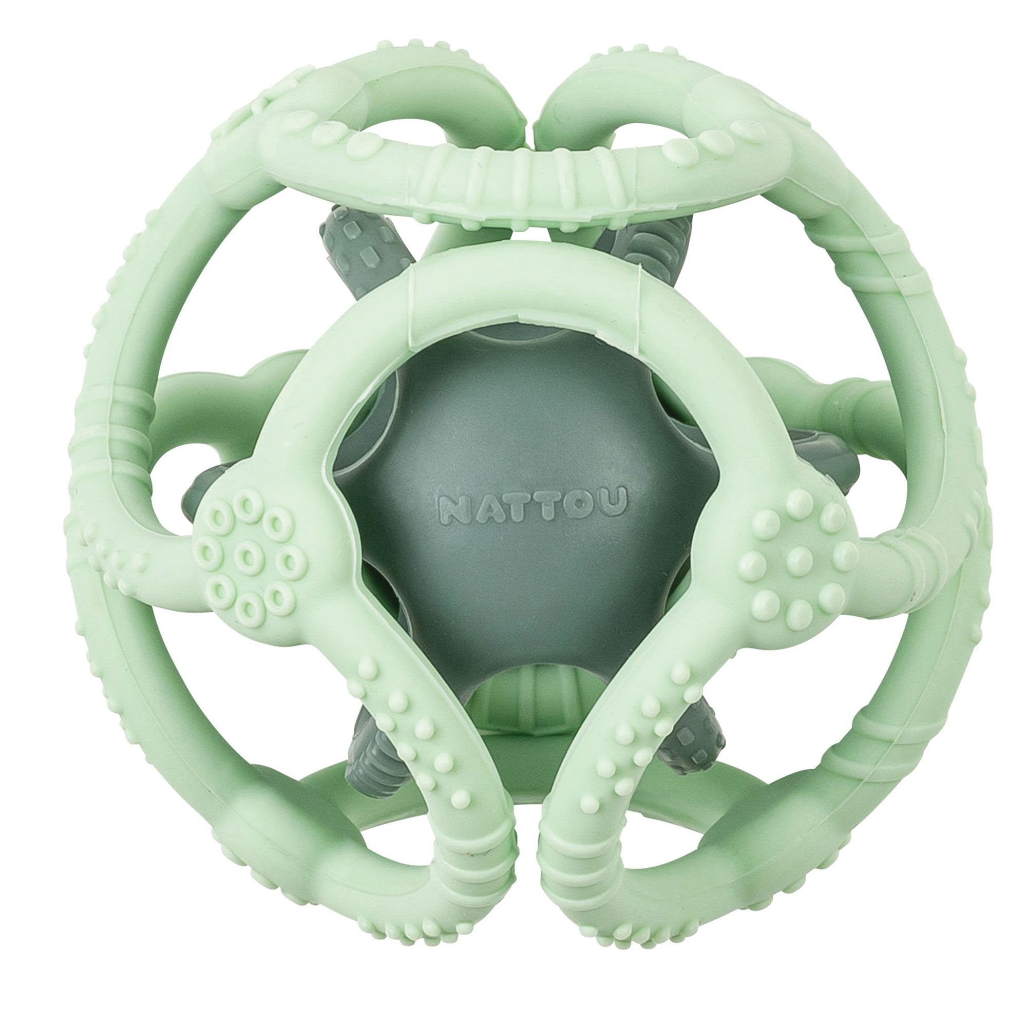 Set 2 mingi din silicon pentru dentitie, verde deschis si inchis, Nattou