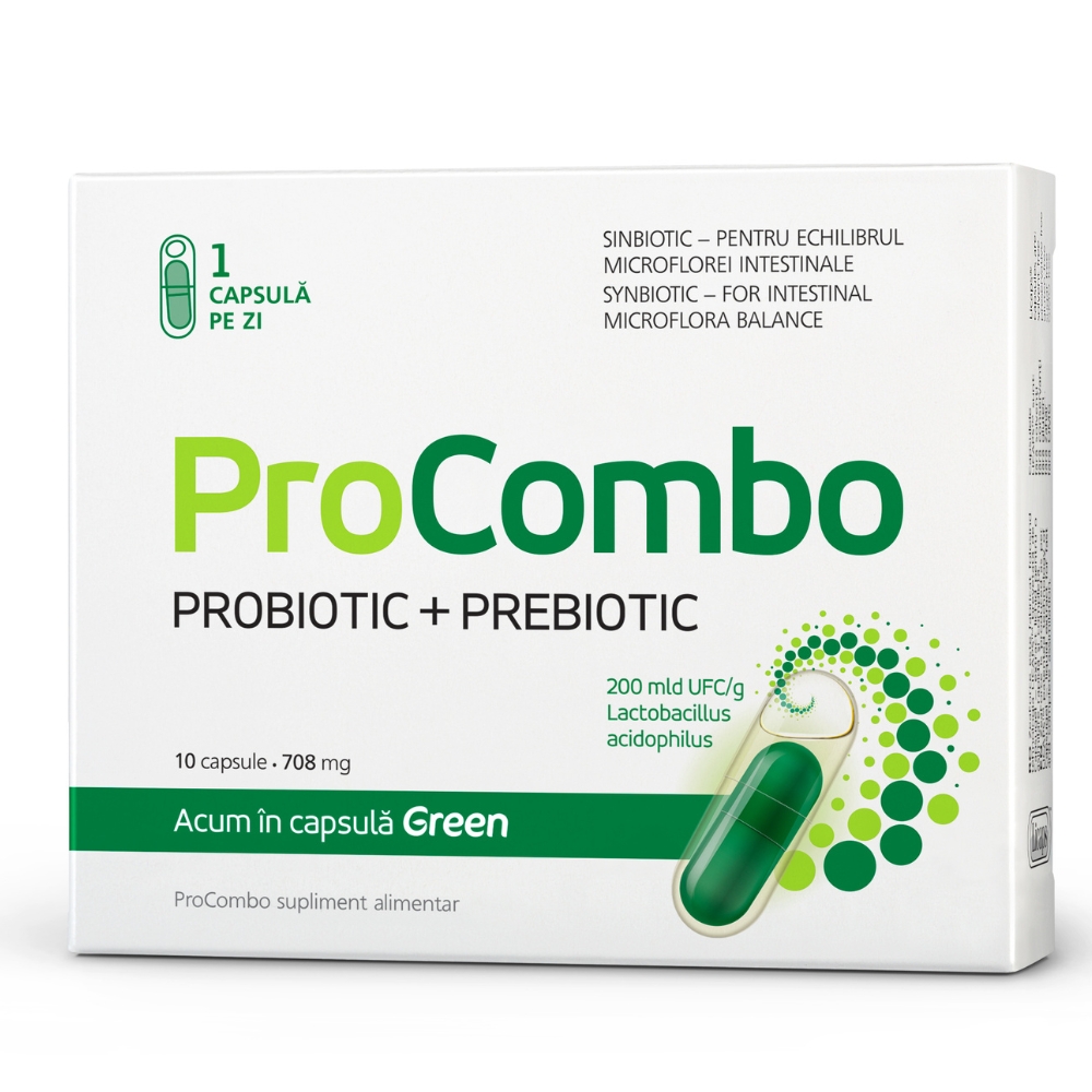 ProCombo pentru echilibrul florei intestinale, Probiotic plus Prebiotic, 873 mg, 10 capsule, Visislim