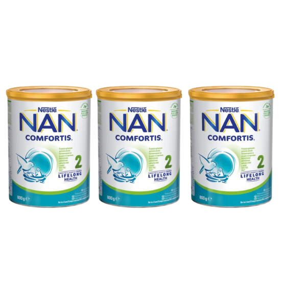 Pachet formula lapte de continuare Nan 2 Comfortis, +6 luni, 3x800 g, Nestle