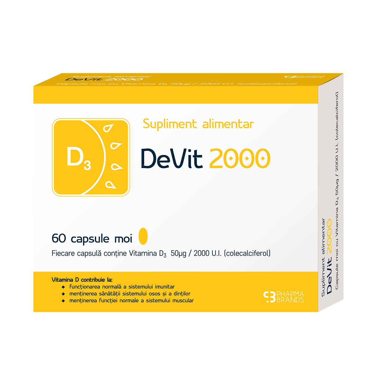 DeVit 2000 cu vitamina D3, 60 capsule moi