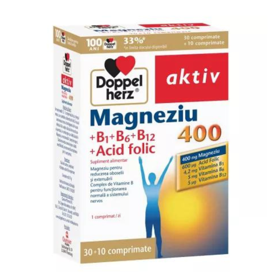 Magneziu B1, B6, B12 + Acid folic, 30 tablete + 10 tablete, Doppelherz