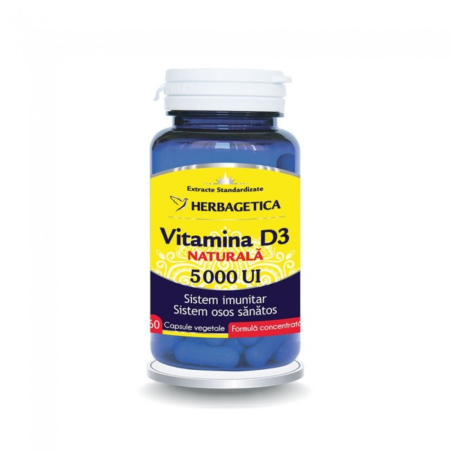 Vitamina D3 naturala 5000 UI, 60 capsule, Herbagetica