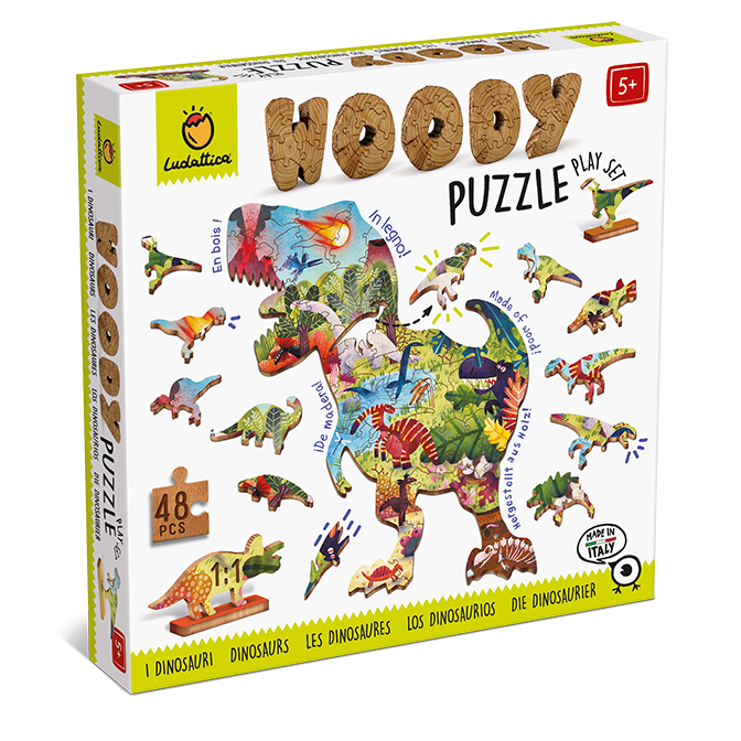 Puzzle din lemn, 5 ani+, Dinozauri, Ludattica