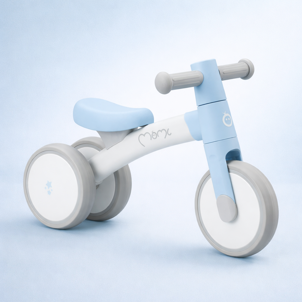 Bicicleta fara pedale Tedi albastru deschis Momi pentru bebelusi de la 12 luni
